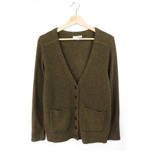 Madewell University Cardigan Sweater 100% Merino Wool V-Neck Button Olive XS